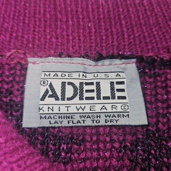 Vintage Zebra Print Sweater 90s Adele Womens M Purple Black Metallic Knit USA - Picture 3 of 8